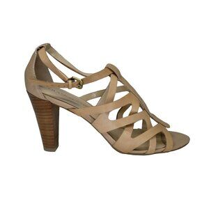 Franco Sarto Gladiator Strappy Heel Leather Sandals‎ Size 8.5 Beige Nude